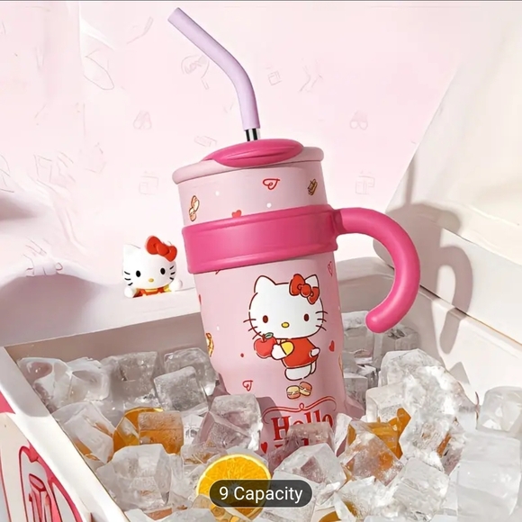 NWT! Hello Kitty Pink Insulated Tumbler With Straw 1200ml NEW - Picture 4 of 5
